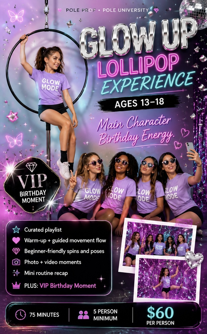 Glow Up Lollipop Experience tier artwork for ages 13 to 18